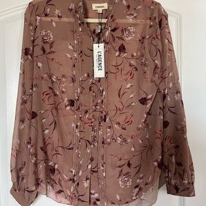 NWT L'Agence Neutral Floral Button Down Sheer Tan Floral Blouse XS